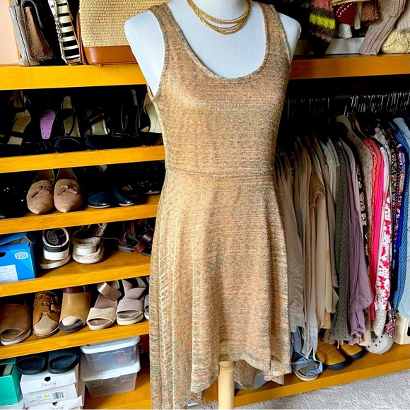 ⭐️BOGO FREE⭐️ BLU PEPPER Lined Tank Dress High Low with Gold Threads - Picture 2 of 12